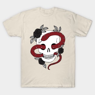 Gothic Halloween Skull and snake - black and white by Cecca Designs T-Shirt